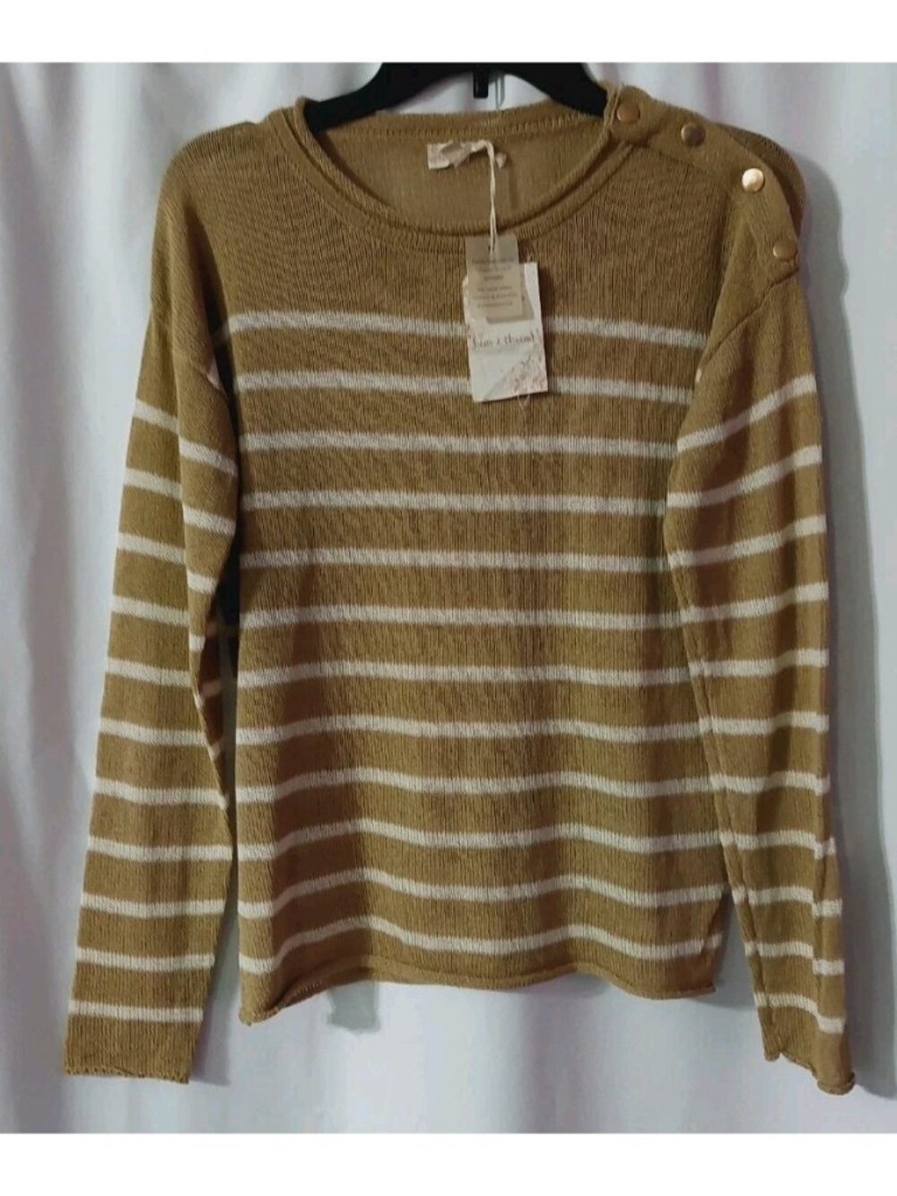 Hem & Thread Womens Sweater Size Small Brown Cream Striped Button Accents NWT